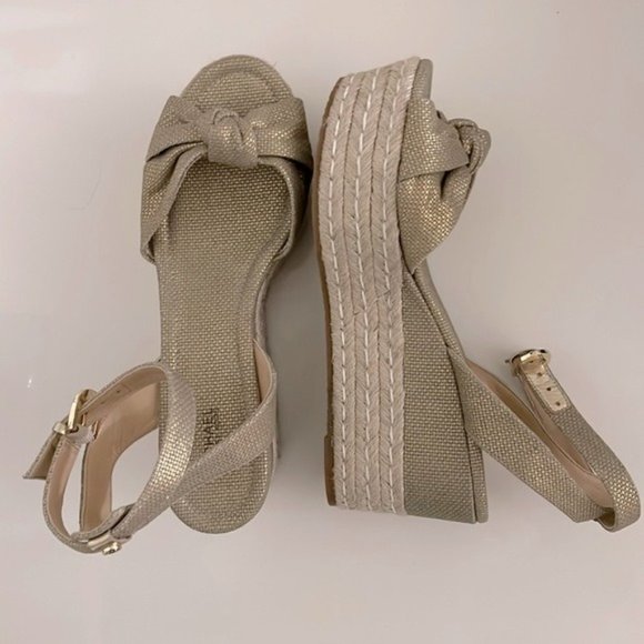 Michael Michael Kors Gold Metallic Maxwell Wedge Sandals 9 - Picture 6 of 10